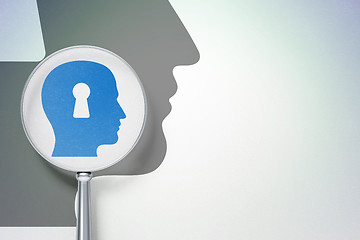Image showing Business concept:  Head With Keyhole with optical glass on digital background
