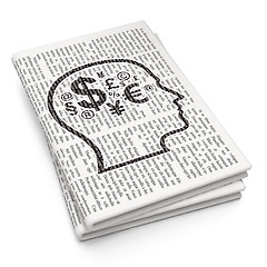 Image showing Advertising concept: Head With Finance Symbol on Newspaper background