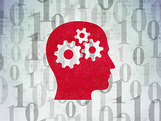 Image showing Data concept: Head With Gears on Digital Data Paper background