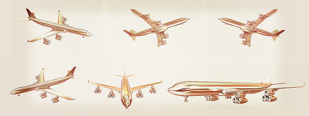 Image showing Set of airplane . 3D illustration. Vintage style.