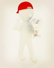 Image showing 3d man with light bulb. 3D illustration. Vintage style.