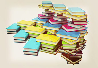 Image showing colorful real books. 3D illustration. Vintage style.