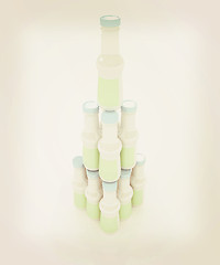 Image showing Plastic milk products bottles set . 3D illustration. Vintage sty