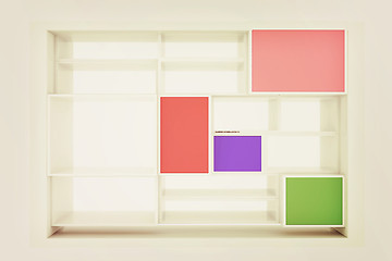 Image showing 3d isolated Empty colorful bookshelf . 3D illustration. Vintage 