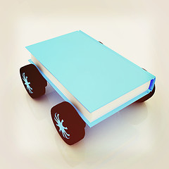 Image showing On race cars in the world of knowledge concept. 3D illustration.