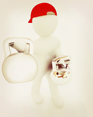 Image showing 3d man with kettlebell. Bodybuilding. Lifting kettlebell . 3D il