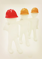 Image showing 3d mans in a hard hat with thumb up . 3D illustration. Vintage s
