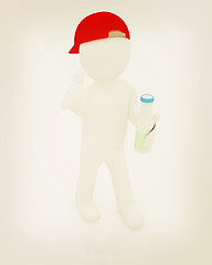 Image showing 3d man with plastic milk products bottles set . 3D illustration.