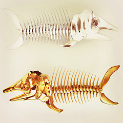 Image showing 3d metall illustration of fish skeleton . 3D illustration. Vinta