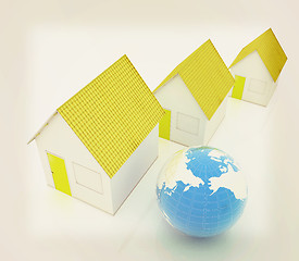 Image showing Houses and Earth . 3D illustration. Vintage style.
