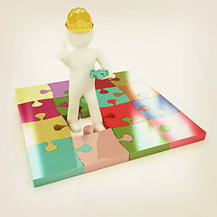 Image showing 3d builder and puzzles. 3D illustration. Vintage style.