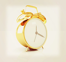 Image showing Gold alarm clock . 3D illustration. Vintage style.