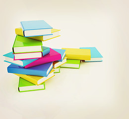 Image showing colorful real books. 3D illustration. Vintage style.