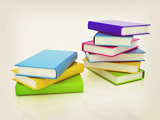 Image showing colorful real books. 3D illustration. Vintage style.