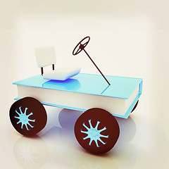 Image showing On race cars in the world of knowledge concept. 3D illustration.