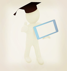 Image showing 3d white man in a grad hat with thumb up and tablet pc - best gi