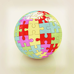 Image showing Sphere collected from colorful puzzle . 3D illustration. Vintage