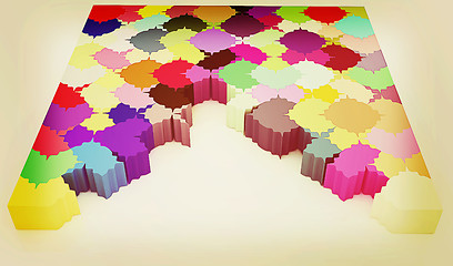 Image showing Many-colored puzzle pattern. 3D illustration. Vintage style.