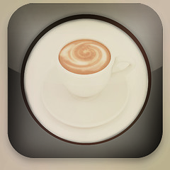 Image showing Glossy icon with cup of coffee . 3D illustration. Vintage style.
