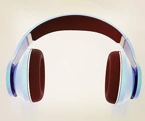 Image showing 3d illustration of blue headphones. 3D illustration. Vintage sty