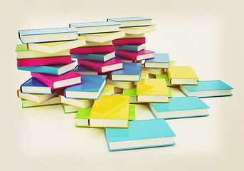 Image showing colorful real books. 3D illustration. Vintage style.