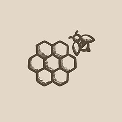 Image showing Honeycomb and bee sketch icon.