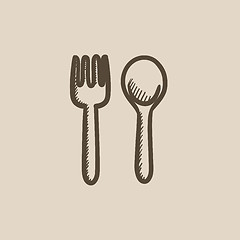 Image showing Spoon and fork sketch icon.