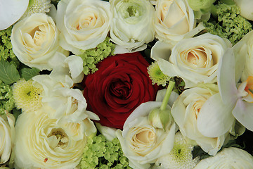 Image showing Red rose in white bridal bouquet