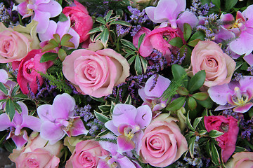 Image showing Floral arrangement in pink and purple