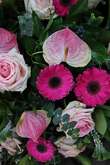 Image showing Mixed flower arrangement in pink