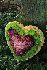 Image showing Heart shaped sympathy flower arrangement 