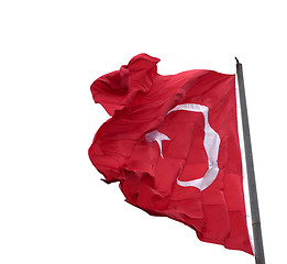 Image showing Waving in wind flag of Turkey on flagpole