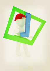 Image showing 3d man in a red peaked cap with thumb up and a huge tick. 3D ill