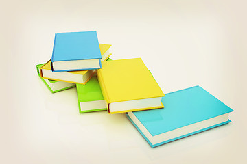 Image showing colorful real books. 3D illustration. Vintage style.