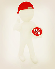 Image showing Best percent! 3d man in a red peaked cap keeps the most benefici
