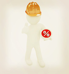 Image showing 3d man in a hard hat with thumb up presents best percent. 3D ill
