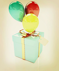 Image showing Gift box with balloon for summer . 3D illustration. Vintage styl