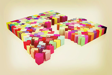 Image showing Many-colored puzzle pattern. 3D illustration. Vintage style.
