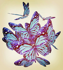 Image showing Butterflies. 3D illustration. Vintage style.