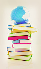 Image showing Colorful books and earth. 3D illustration. Vintage style.