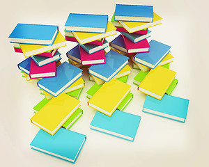 Image showing colorful real books. 3D illustration. Vintage style.