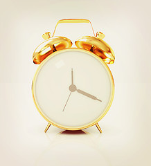 Image showing Gold alarm clock . 3D illustration. Vintage style.