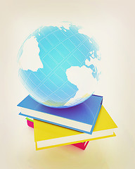 Image showing Colorful books and earth. 3D illustration. Vintage style.