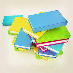 Image showing colorful real books. 3D illustration. Vintage style.