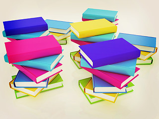 Image showing colorful real books. 3D illustration. Vintage style.