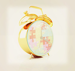 Image showing Gold alarm clock . 3D illustration. Vintage style.