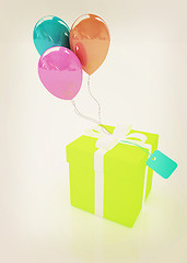 Image showing Gift box with balloon for summer . 3D illustration. Vintage styl