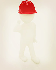 Image showing 3d man in a hard hat with thumb up . 3D illustration. Vintage st