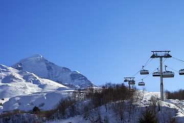 Image showing Ski resort at sun winter morning