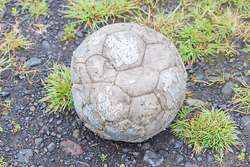 Image showing Old football used by a dog